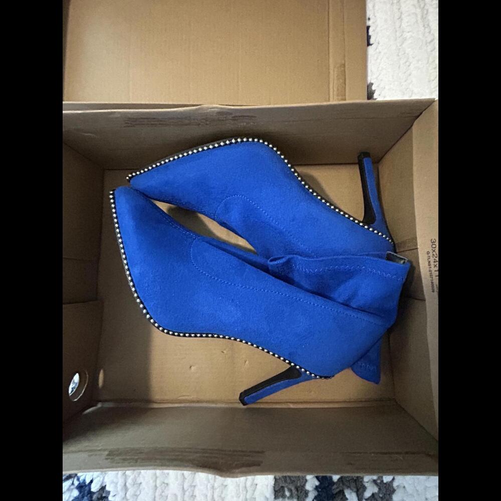 Stylish Blue Suede High Heel Booties with Studded Detail